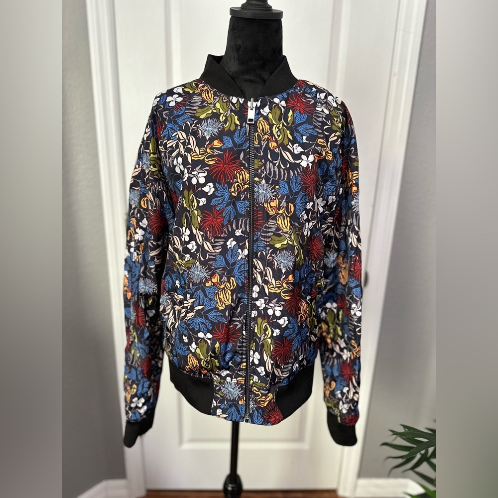 H&M Reversible Floral Bomber Jacket - Satin Sheen - Size Medium
